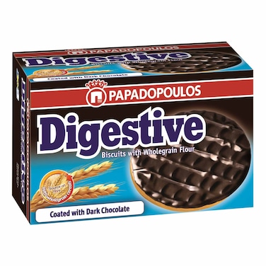 Papadopoulos Digestive Dark Chocolate Coated Whole Wheat Biscuits, 200g