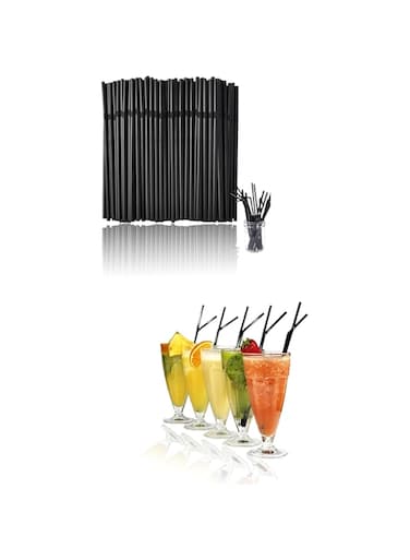 Sweet seven 200-pack Black Disposable Bendy Drinking Straws - Food Grade PP, Flexible, Reusable After Washing