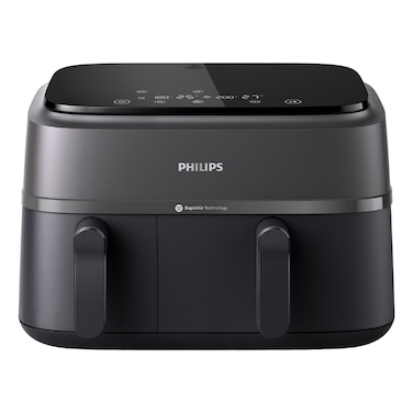 Philips 3000 Series Dual Basket Air Fryer, NA350/00, Black, 9 L