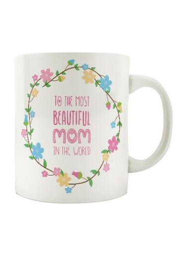 Printed Ceramic Mug White/Pink/Blue