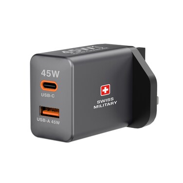 Swiss Military GaN USB Super Wall Charger Grey 45W with USB-C Charging Cable