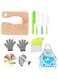 Wooden Kids Kitchen Knife Set, 8 Pieces Include Wood Safe Knife, Potato Slicers, Knife Resistant Gloves, Apron, Serrated Edges Toddler Knife, for Real Cutting Fruit, Vegetable, Lettuce Tool(Crocodile)