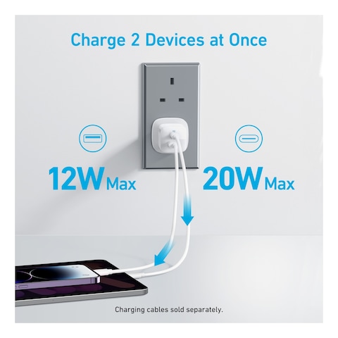 Anker USB-A and USB-C Adapter White 33W