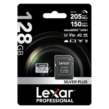 Lexar Professional Silver Plus MicroSDXC UHS-I Memory Card LMSSIPL128G-BNANG Silver 128GB