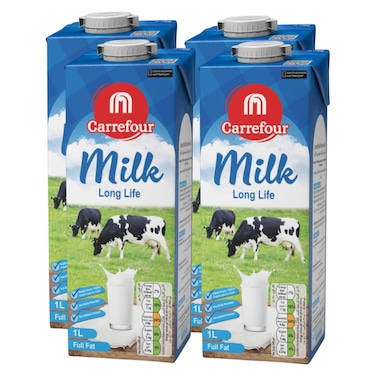 Carrefour UHT Long Life Full Fat Milk 1L Pack of 4