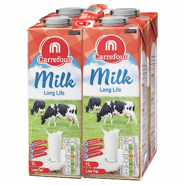 كارفور حليب طويل الأجل قليل الدسم معقم بدرجة حرارة عالية 1 لتر حزمة من 4
