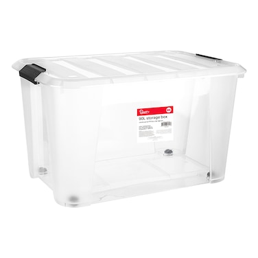 Simplify Rolling Storage Box With Clips Transparent 90L