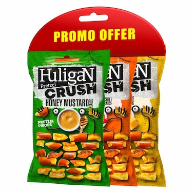 Huligan Crush Pretzel Promo Pack, 65g Pack of 3