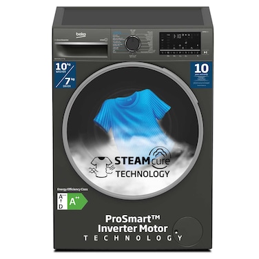 Beko 10/7 kg Washer/Dryer, 1400 RPM, 15 Programmes, Low Noise, Quick wash 14/28 Minutes, 10 Years Warranty on ProSmart Inverter Motor, WD10714M(Grey)