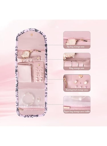 Azonee Travel Jewelry Case Organizer, Travel Jewellery Roll Bag, Portable Jewelry Bag Large Capacity, Foldable Jewelry Storage Roll for Earrings, Necklaces, Rings, Bracelets, Brooches