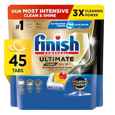 Finish Ultimate Plus Dishwasher Tablets, Lemon Scent, 3x More Cleaning Power, 45 Tabs