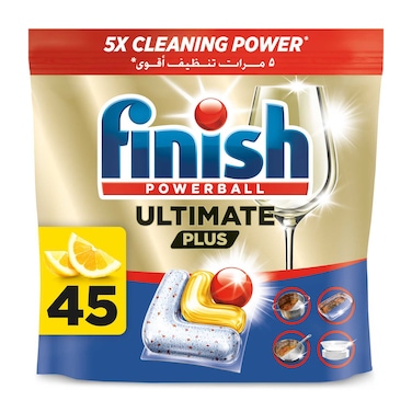 Finish Ultimate Plus Dishwasher Tablets, Lemon Scent, 3x More Cleaning Power, 45 Tabs