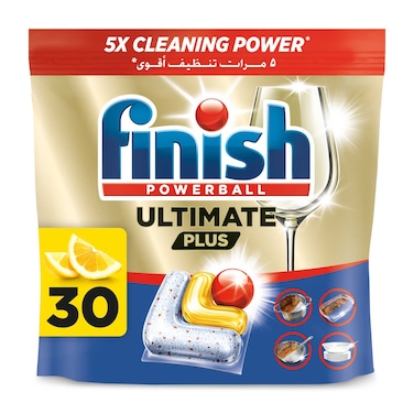 Finish Ultimate Plus Dishwasher Tablets, Lemon Scent, 3x More Cleaning Power, 30 Tabs