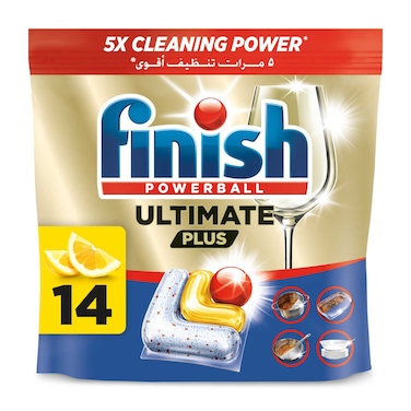Finish Ultimate Plus Dishwasher Tablets, Lemon Scent, 3x More Cleaning Power, 14 Tabs