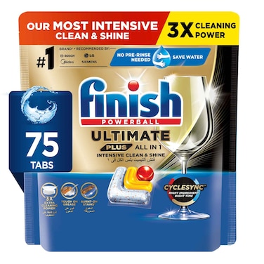 Finish Ultimate Plus Dishwasher Tablets, Lemon Scent, 3x More Cleaning Power, 75 Tabs