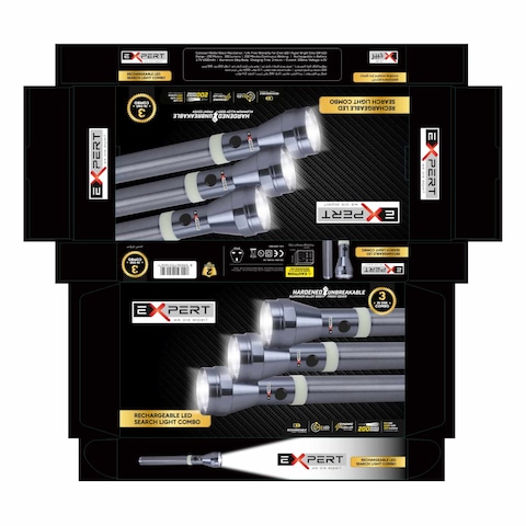 Expert Rechargeable LED Torch Light EX-0141 Silver 3 PCS