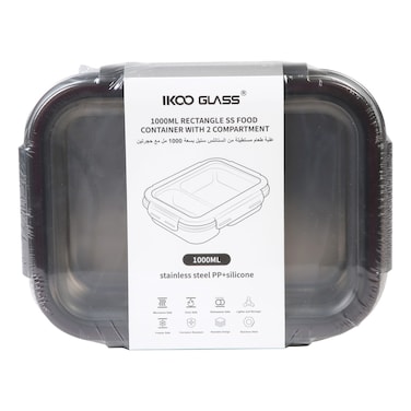 Ikoo Glass Rectangle Shape Food Container with 2 Compartment 1000ml