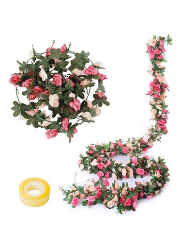 5 PCS Artificial Rose Vine  Artificial Flower Garland (2.25 meter each)   Hanging Flowers for Room   Wedding Anniversary   Birthday Wall Arch Decor   Flowers for Party Decor