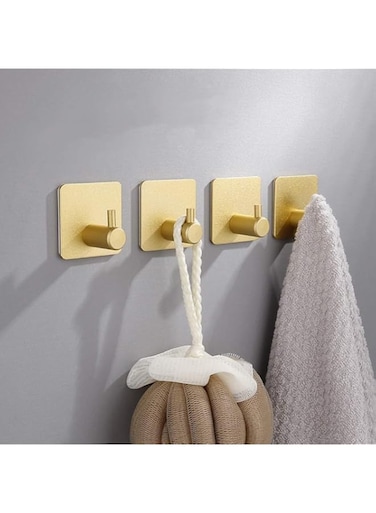 LACKINGONE Towel Hooks Self-Adhesive Gold Hooks No Drilling Adhesive Hooks Made of Space Aluminium, Rustproof, Waterproof, Super Load Capacity (Pack of 4)