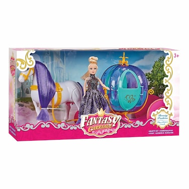 فانتاسي كاريج  حصان كهربائي مع دمية ويقطين طقم للتجميل