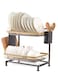 Dish Drying Stand, Adjustable 2 tier Dish Rack, Stainless Steel Holder Dish Drying Rocks for Kitchen, Black gold