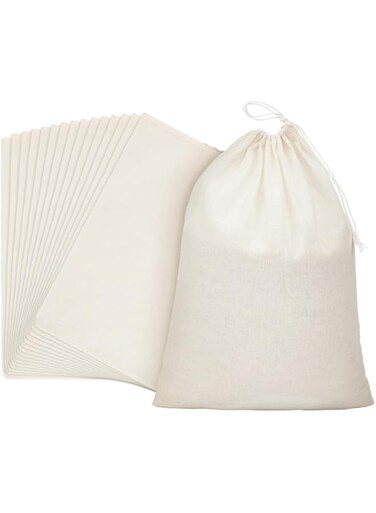 Pangda 15 Pack Cotton Muslin Bags with Drawstring, Natural Color, 10 x 8 Inches