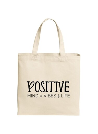 Spoil Your Wall Positive Mind Vibes Life Quotes Tote Bag, Natural Shopping Bag, 38x42cm Reusable Jute Bag