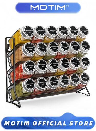 4-Tier Metal Spice Rack with 24 Spice Jars Space-Saving Spice Storage for Cupboard &amp; Pantry