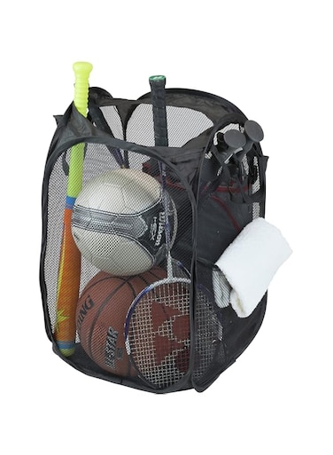 Simple Houseware Mesh Pop-Up Laundry Hamper Basket with Side Pocket, Black