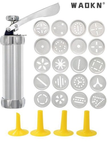 Cookie Press Tool, (with 20 Disc and 4 Nozzles) DIY Cookie Press for Baking, Aluminum Alloy, Biscuit Press Maker Homemade Baking Tool Biscuit Cake Dessert DIY Maker And Decoration