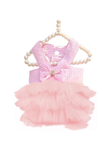 TAPBULL Dog Dresses, Fashion Pet Dog Clothes, Striped Mesh Puppy Dog Princess Dresses (Pink, X-Small)