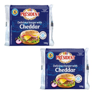 President Burger Cheddar Cheese Slice 6 Slice 100g Pack of 2