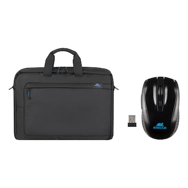 Rivacase Topload Laptop Bag 8036 Black 15.6inch and Wireless Mouse with Adapter Black