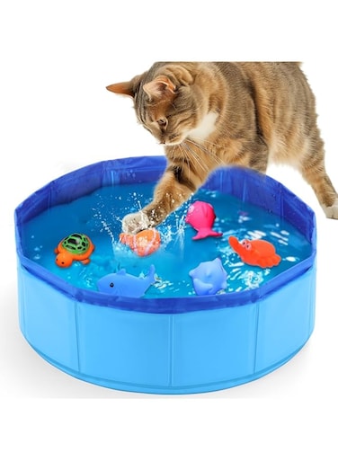 Cat Pool with 6Pcs Swimming Fish Toy,Cat Water Toys Funny Interactive Cat Toy,Cat Toys for Bored Indoor Cats,Interactive Cat Toys for Indoor Cats to Self Play