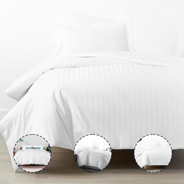 Infini Homes Microfiber Duvet   King Size   White   Soft, Lightweight, and Luxurious   Stripe Pattern Design   220x260 cm