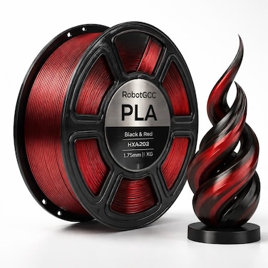 خيط PLA حرير أسود وأحمر 1.75مم 1KG للطابعة ثلاثية الأبعاد   مادة طباعة FDM من حرير PLA ثنائي اللون ±0.02 مم دقة   خيط بثقل أملس بتشطيب لامع
