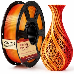 Red & Gold Silk PLA Filament 1.75mm 1KG for 3D Printer Dual Color PLA Silk FDM Printing Material ±0.02mm Accuracy Glossy Finish Smooth Extrusion Filament