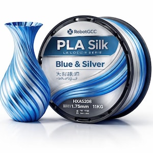 Blue & Silver Silk PLA Filament 1.75mm 1KG for 3D Printer Dual Color PLA Silk FDM Printing Material ±0.02mm Accuracy Glossy Finish Smooth Extrusion Filament