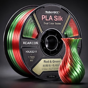 Red & Green Silk PLA Filament 1.75mm 1KG for 3D Printer Dual Color PLA Silk FDM Printing Material ±0.02mm Accuracy Glossy Finish Smooth Extrusion Filament