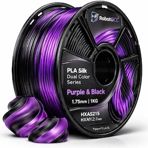 Purple & Black Silk PLA Filament 1.75mm 1KG for 3D Printer Dual Color PLA Silk FDM Printing Material ±0.02mm Accuracy Glossy Finish Smooth Extrusion Filament