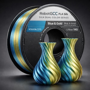 Blue & Gold Silk PLA Filament 1.75mm 1KG for 3D Printer Dual Color PLA Silk FDM Printing Material ±0.02mm Accuracy Glossy Finish Smooth Extrusion Filament