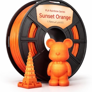 Sunset Orange PLA Filament 1.75mm 1KG for 3D Printer Bright Orange PLA Printing Material ±0.02mm Accuracy Smooth Extrusion Low Warping FDM Filament for STEM Models DIY Projects
