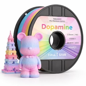 Dopamine PLA Filament 1.75mm 1KG for 3D Printer Multi Color Rainbow PLA Printing Material ±0.02mm Accuracy Smooth Extrusion Low Warping FDM Filament for STEM Models DIY Projects