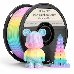Macarons No.2 PLA Filament 1.75mm 1KG for 3D Printer Multi Color Rainbow PLA Printing Material ±0.02mm Accuracy Smooth Extrusion Low Warping FDM Filament for STEM Models DIY Projects