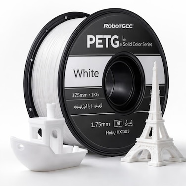 خيط PETG الأبيض 1.75مم 1KG للطابعة ثلاثية الأبعاد   مادة طباعة PETG باللون الصلب ±دقة 0.02 مم   خيط FDM بثقل سلس قوي ومتين منخفض التشوه لنماذج STEM مشاريع DIY