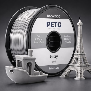 خيط PETG رمادي 1.75مم 1KG للطابعة ثلاثية الأبعاد   مادة طباعة PETG باللون الصلب ±دقة 0.02 مم   خيط FDM بثقل سلس قوي ومتين منخفض التشوه لنماذج STEM مشاريع DIY