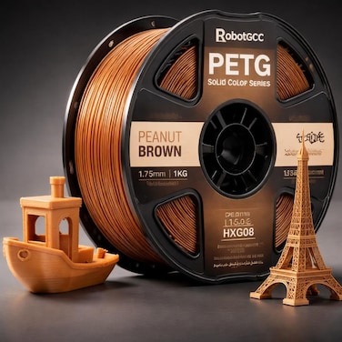 خيط PETG بني قهوتي 1.75مم 1KG للطابعة ثلاثية الأبعاد   مادة طباعة PETG باللون الصلب ±دقة 0.02 مم   خيط FDM بثقل سلس قوي ومتين منخفض التشوه لنماذج STEM مشاريع DIY