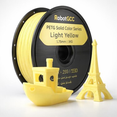 خيط PETG أصفر فاتح 1.75مم 1KG للطابعة ثلاثية الأبعاد   مادة طباعة PETG باللون الصلب ±دقة 0.02 مم   خيط FDM بثقل سلس قوي ومتين منخفض التشوه لنماذج STEM مشاريع DIY