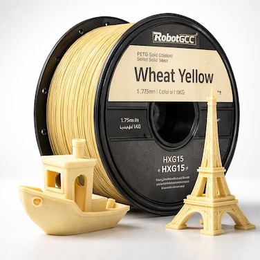 Wheat Yellow PETG Filament 1.75mm 1KG for 3D Printer   Solid Color PETG Printing Material &plusmn;0.02mm Accuracy   Smooth Extrusion Strong Durable Low Warping FDM Filament for STEM Models DIY Projects