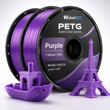 خيط PETG بنفسجي 1.75مم 1KG للطابعة ثلاثية الأبعاد   مادة طباعة PETG باللون الصلب ±دقة 0.02 مم   خيط FDM بثقل سلس قوي ومتين منخفض التشوه لنماذج STEM مشاريع DIY